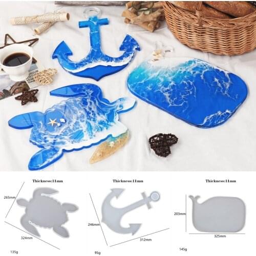 Anchor Sea Turtle Whale Tray Silicone Mould for Diy Handmade Uv Epoxy Resin Clay Plaster Large Fruilt Plate Mold Home Decoration