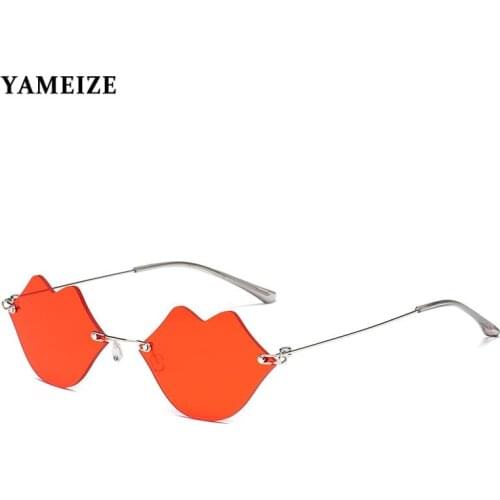 YAMEIZE Sexy Lip Shaped Sunglasses Women Brand Design Retro Punk Sun Glasses Vintage Unique Rimless Eyewear Female Oculos De Sol