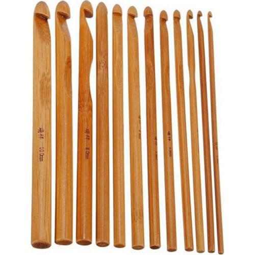 3-10mm 12pcs Bamboo Crochet Hook Set DIY Knitting Needles Handle Home Knitting Weave Yarn Crafts Household Knitting Tools