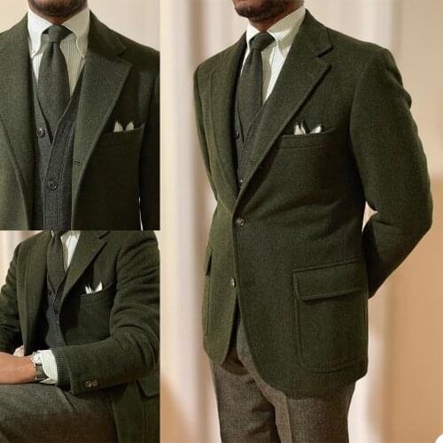 Vintage Fashion Men Tuxedos Custom made Woolen Peaked Laple New Blazer Wedding Party Groomsmen Suit 1 Piece