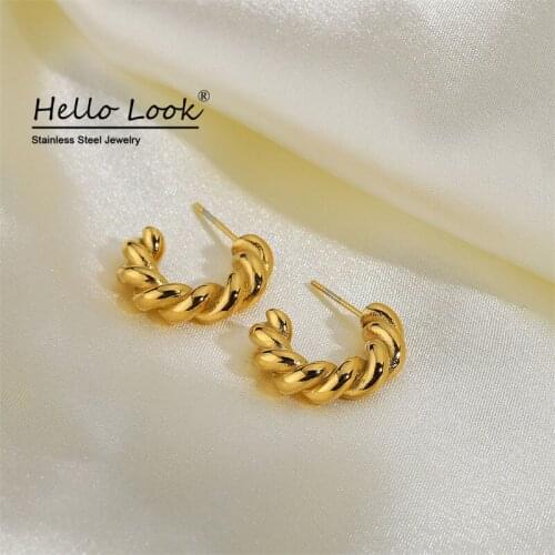 HelloLook Ladies Twist Spiral Hoop Earrings Fashion 18K Gold Plated Huggie Earrings Stacking Braided Earring Women Jewelry