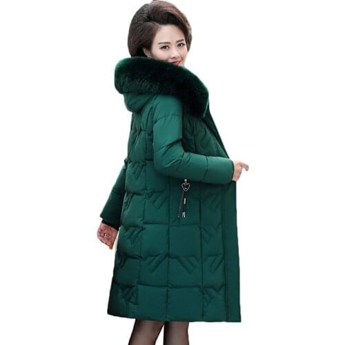 Middle-aged Womens Winter Jackets New Fashion Hooded Down Cotton Jackets Thicken Warm Mid Long Cotton Padded Female Basic Coat