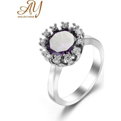 Anillos Yuzuk Delicate Flower Amethyst Rings For Women Sterling Silver 925 Ring For Women Trendy Purple Gemstone Ring Jewelry