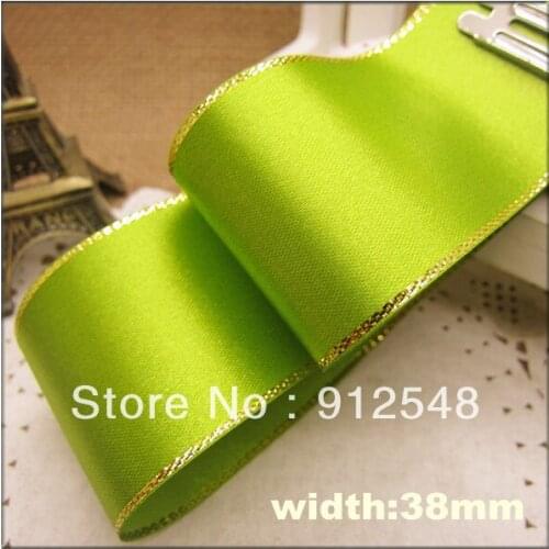 1-1/2"(38mm) 0ne pieces/25Yards green Gold Edge Satin Ribbon,Jewelry Accessory,Gift packing,JBGX12004