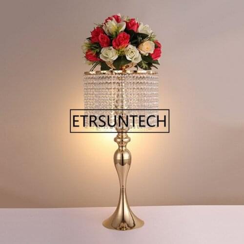 10pcs/lot New Arrival 68 cm Height Golden Crystal Ferris Wheel Flower Rack/ Wedding Table Party Centerpiece Holder Home Decor