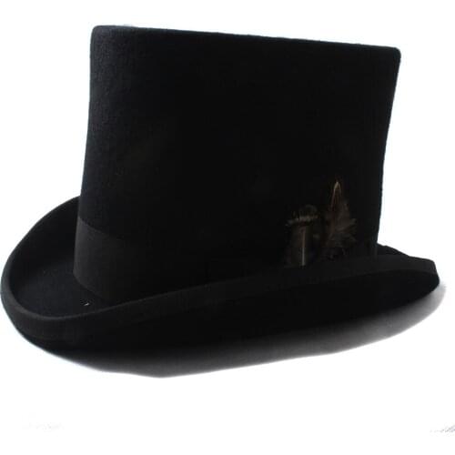 13.5cm Wool Women Men Steampunk Top Hat With DIY Feather Victorian Church Fedoras Hat