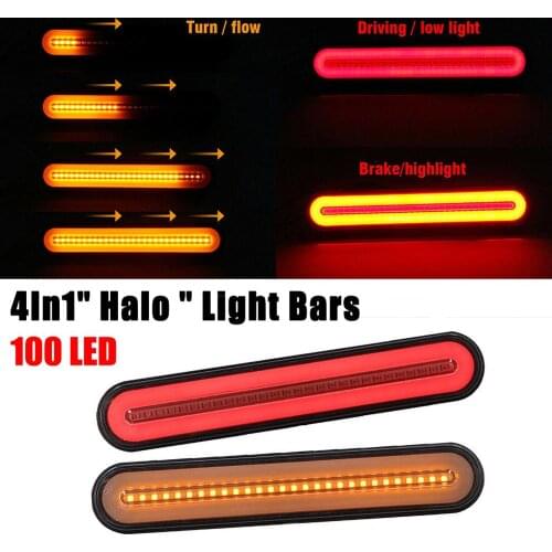 2Pcs Super Bright Trailer Stop Tail Lights 4 In 1 Neon Lamp LED RV Trailer Stop Flowing Turn Signal Brake Rear Tail Light 12-24V