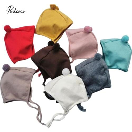 2020 Toddler newborn Baby Cap Girl Protective Hat No-Brim Plush Ball Relaxed Lace-up Breathable Round Cap Accessories