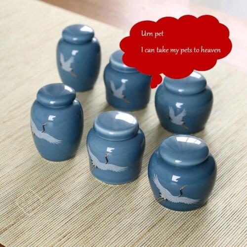 2021 new high-end style urn pet crane ceramic craftsmanship to preserve animal ashes souvenir mini portable small jar