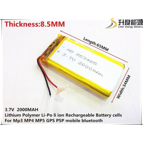 5pcs [SD] 3.7V,2000mAH,[853465] Polymer lithium ion / Li-ion battery for TOY,POWER BANK,GPS,mp3,mp4,cell phone,speaker
