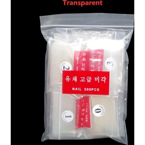 500pcs/Bag Nail Art Tips Transparent/Natural False Coffin Nails Art Tips Flat Shape Full Cover Manicure Fake Nail Tips