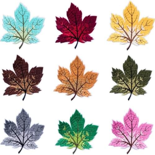 9 Color Maple Leaves Embroidery Cloth Sticker Iron on Patch Thermo Adhesive Badges Kids Clothes Bags Appliques Patches Wholesale