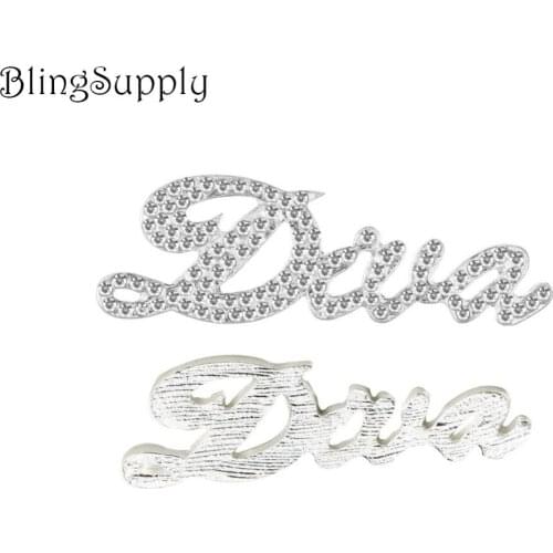 Free shipping 10PCS 50*17mm flatback diva rhinestone button word letter(BTN-5605)