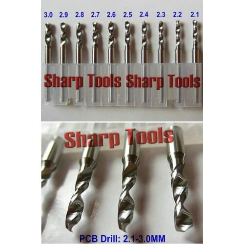 Free shipping 10pcs/set 2.1mm -3.0mm Tungsten Steel Carbide PCB Drill Bit Set, Carbide Engraving Tool in CNC Print Circuit Board