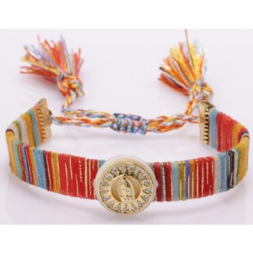 Boho shell multi-color Religious Belief The Blessed Virgin Mary jewelry charm rainbow clay silicone plastic beaded bracelet