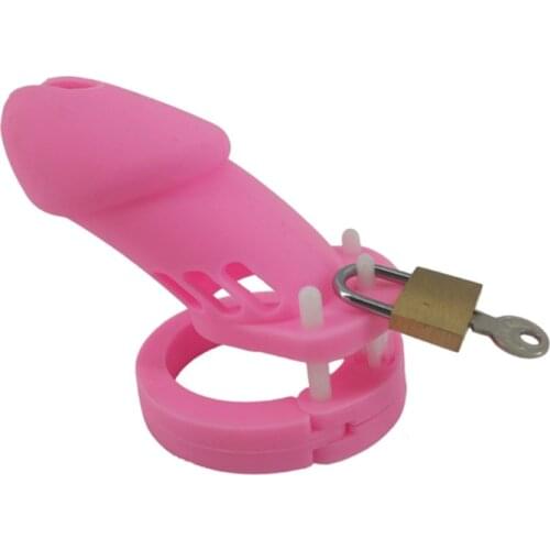 CB6000 CB6000S Pink Male Silicone Chastity Device Penis Lock Cock Cage + Brass Lock Adult Sex Toy for Men Chastity Belt G7-2-6