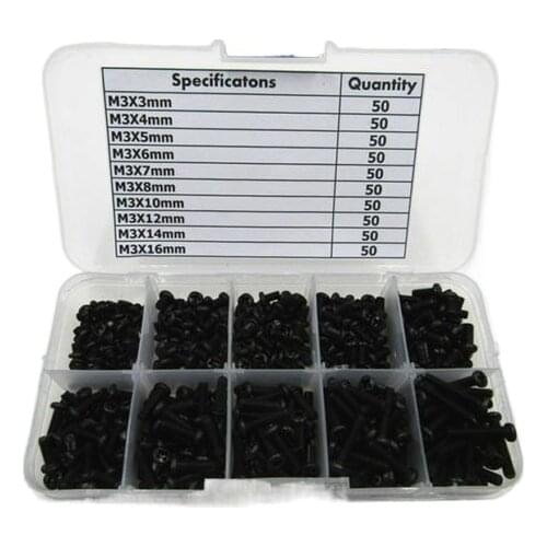 M3 Phillips Cross pan head black Machine screws Assortment Kit 500 pcs