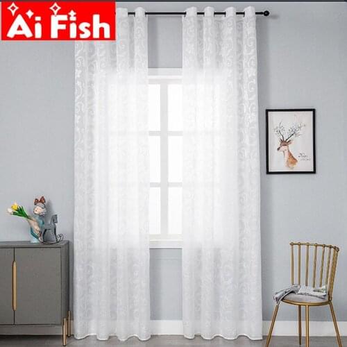 European White Jacquard Floral Design Voile Panel Tulle Curtain for Living Room Pink Organza Window Treatments Sheer Fabrics #40