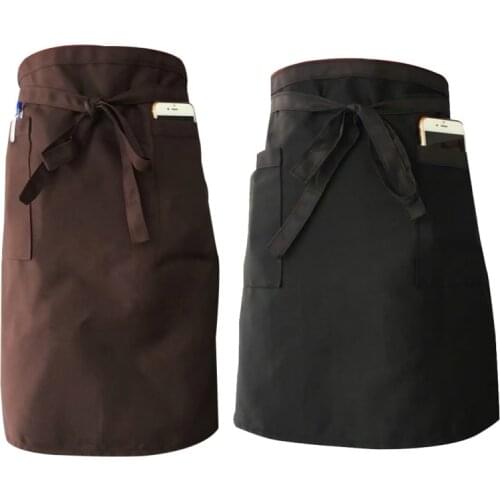 Half Short Waist Apron Waiter Waitress With Pockets Cafe Pub Kitchen