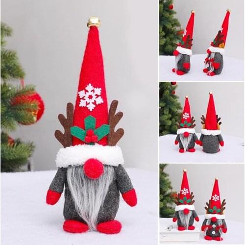 Handmade Tomte Swedish Gnome Scandinavian Figurine Plush Nordic Gnomes Elf Doll with Bell Reindeer Horns Home Decor D1