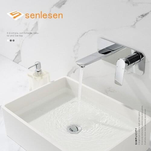 Senlesen Chrome Bathroom Basin Faucet Wall Mounted Hot and Cold Water Mixer Tap Crane for Vessel Sink Nordic Style