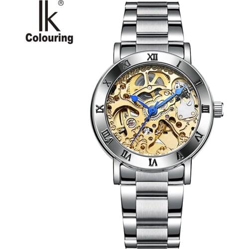 IK Colouring 36mm Case Gold Armbanduhr Damen Automatic Women Wristwatch Stainless Steel Skeleton Mechanical Watch Montre Femme