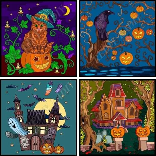 Full Square / Round Diamond Painting Halloween Scenery DIY Diamond Embroidery Crystal Mosaic Picture Beaded Cross Stitch Crafts