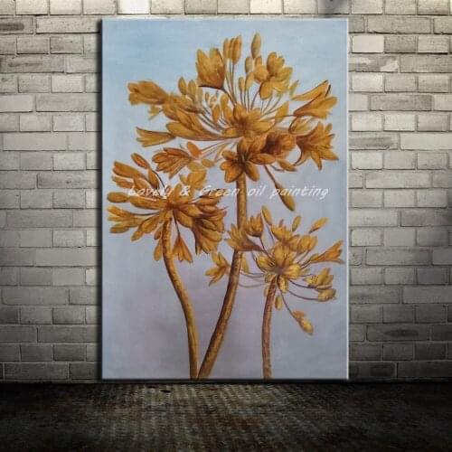 Frameless Picture Hand Painted Golden Tree Flowers Oil Painting On Canvas Modern Abstract Wall Art For Living Room Bedroom Decor