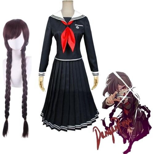 Anime Danganronpa Toko Fukawa Cosplay Costume Dangan Ronpa Adult Women Jk Sailor Suit Top long Skirt Wig Halloween Party Costume