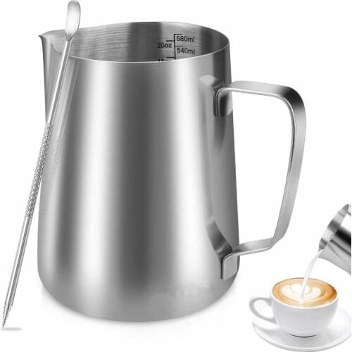 600ml/350ml/1000ml Stainless Steel Milk/Coffee/Cappuccino/Latte Art Frothing Pitcher Barista Milk Jug Cup & Decorating Art Pen
