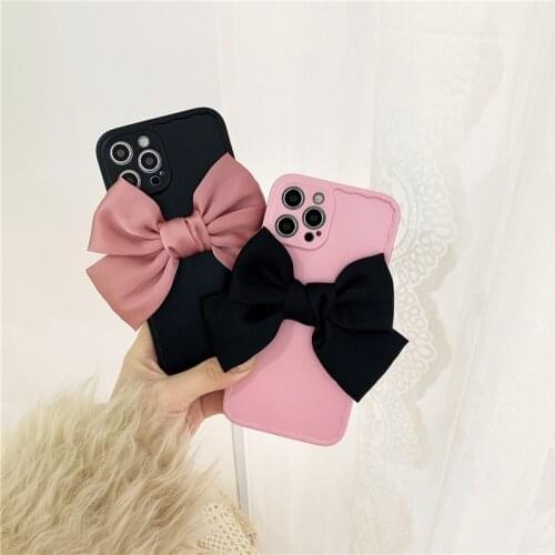 ZUIDID 3D Cute Pink Bow Girl Phone Case For iPhone 11 12 Pro XS MAX SE20 XR X 7 8Plus Lovely Black Cover Soft Silicon Coque Gift