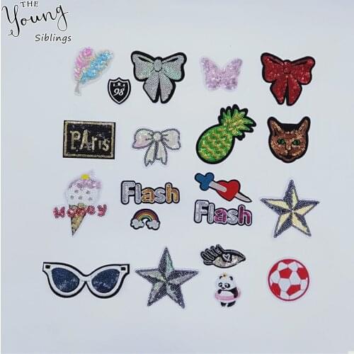 New arrive Cartoon Embroidery patch Hot melt adhesive Patch Sequins DIY Iron on patch Badges Clothing Decorate Sewing Accessory