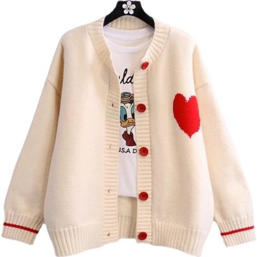 Autumn Winter Korean Single-breasted Sweater Women Coat Love Knitted Sweaters Female Jumpers Cardigan Jacket With Buttons