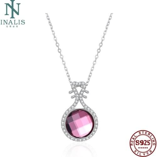 INALIS 925 Sterling Silver Pendant Necklace For Women Trend Pipa Shape Austria Crystal Necklace Party Fine Jewelry New Arrival