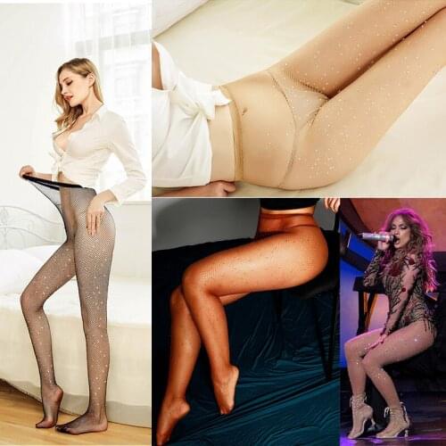 Sexy women stockings fishnet stocking High Quality Hollow mesh Diamond plaid knee longsocks sparkle rhinestone mesh nylon Tights