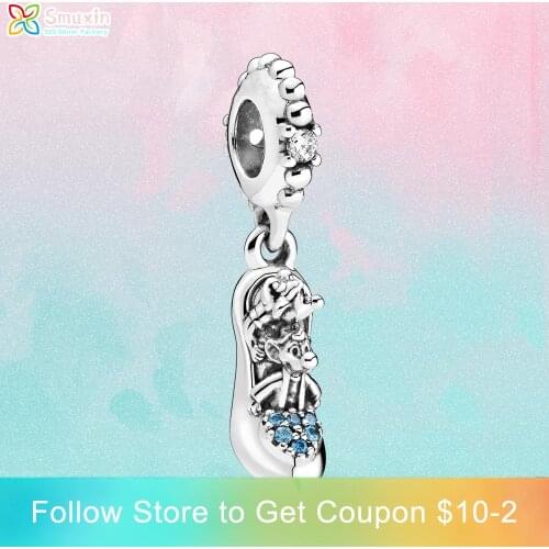 Smuxin 925 Sterling Silver Famous Glass Slipper & Mice Dangle Charm fit Original Pandora Bracelets for Jewelry Birthday Gift