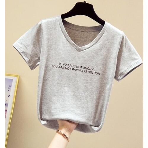 Plain and Simple Womens T-Shirt Girls Personalized Fashion Tees Short Sleeve Tops Basic Round Neck V Neck T-Shirt Ulzzang