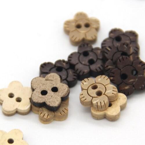 HENGC Natural Flower Carved Wood Shirt Buttons For Clothing Children Doll Scrapbooking Decorative Sewing Accessories Wholesale