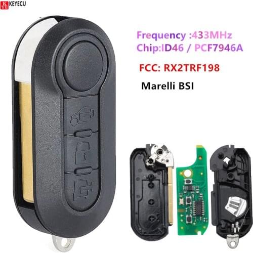 KEYECU 433MHz ID46 Chip Marelli BSI FCC: RX2TRF198 Flip Remote Key Fob for Fiat 500L MPV Ducato Citroen Jumper Peugeot Boxer