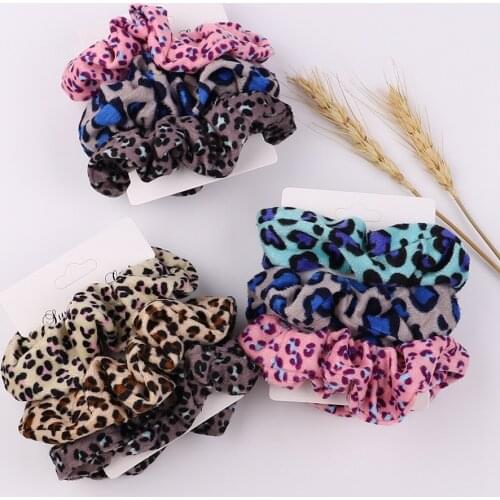 3Pcs/Set Leopard Printing Coral Fleece Hair Scrunchies For Women Girls Elastic Hair Bands Hair Ropes Headwear Hair Accessories