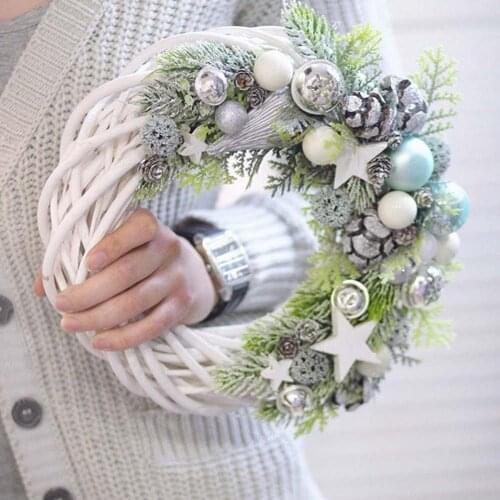 Christmas Rattan Wreath Artificial Flower Garland Rattan Vine Ring Wicker Dried Flower Frame Party Hanging Ornament Home Decor