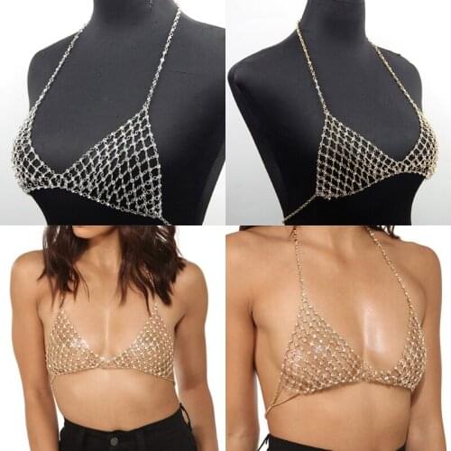 Sexy Bra Chains Crystal Waist Chain Rhinestone Body Chain Bikini Top Bra Chain Gold Body Jewelry for Women and Girls