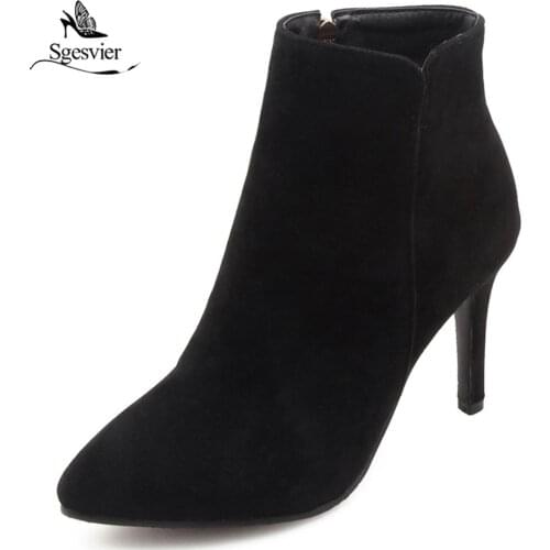 Sgesvier Women Chelsea Boots Brand Winter Warm Short Ankle Boots Plus Size Single Thin Heel Pointed Toe Martin Shoes Woman OX976