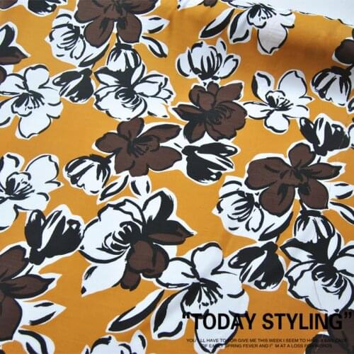 Silk Cotton Fabric Dress 14 momme Large Brown White Khaki Flower Large Wide clothing Cloth DIY Textile Tissue