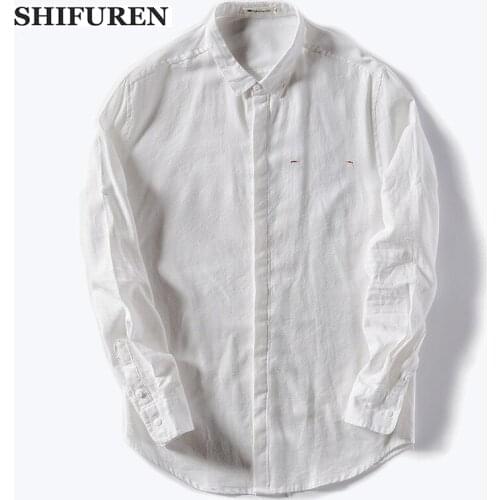 SHIFUREN Spring 2018 Men Cotton Linen Shirts Chinese Style Long Sleeve Male Casual Shirts Single Breasted Blouse Plus Size M-4XL