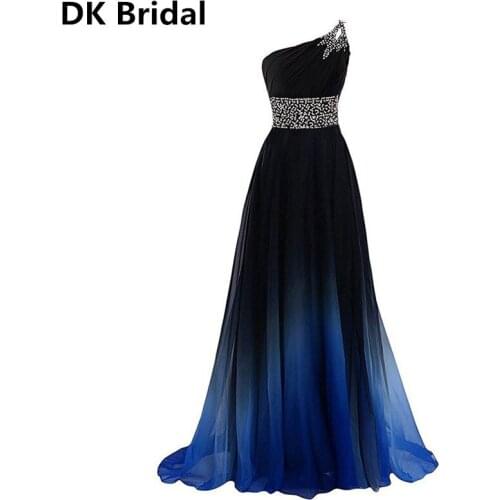 New Fashion Gradient A-Line Evening Dresses 2019 With One Shoulder Empire Lace Up Formal Party Gown Vestido Longo