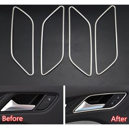 YAQUICKA 4Pcs/set Car Interior Door Handle Grab Frame Trim Styling Sticker For Audi A3 8V 2012 2013 2014 2015 Stainless Steel