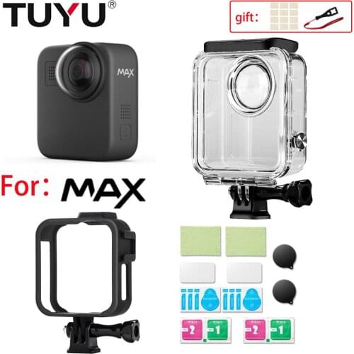 TUYU 45m Max Waterproof Housings Shell Protective Box/ dog cage protection frame/HD film tempered film for gopro max Accessories