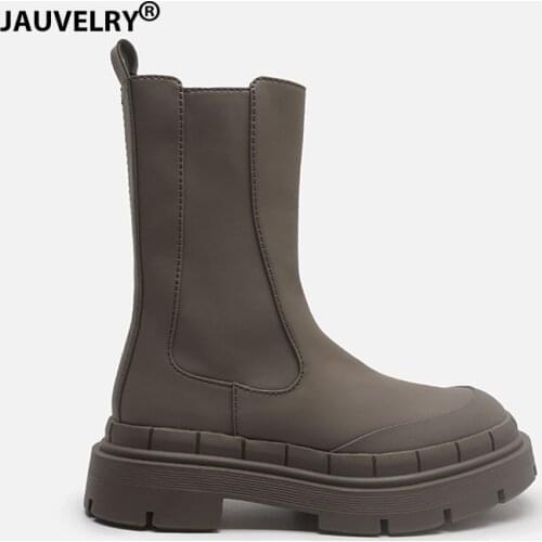 2021 Khaki Green Ankle Boots Autumn Fashion Design Side Zipper Platform Boots INS Style Round Toe Chunky Heel Women Boots