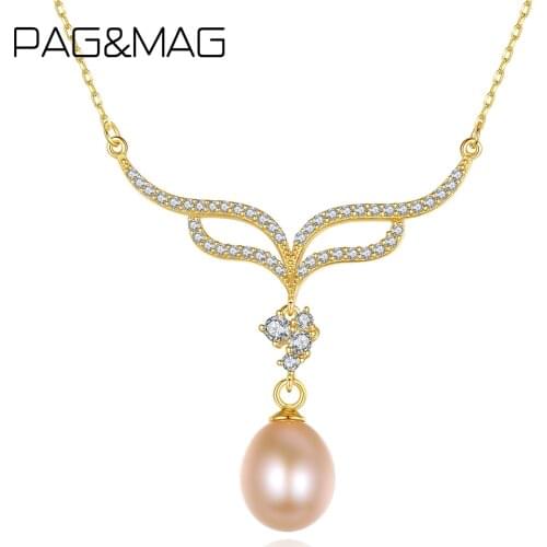 PAG&MAG Real Natural Pearls Necklace Soli Sterling Silver 925 Jewelry For Women Original Charm CZ Pendant Jewelry 2020 New
